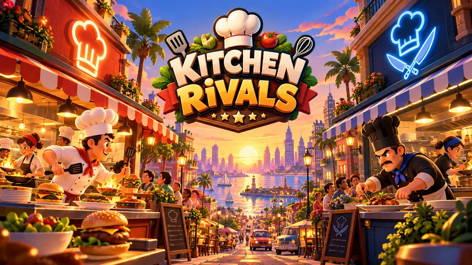 Kitchen Rivals development capture of the city and restaurant locations